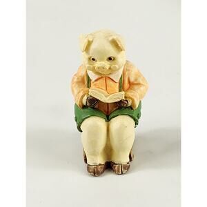 Mini Piglet Pig Piggy Figurine Grandma Reading A Book 2" Home Decor 1991 Vintage